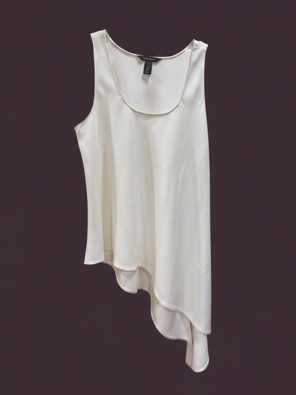 White House Black Market Cream Asymmetric Silk-Look Tank